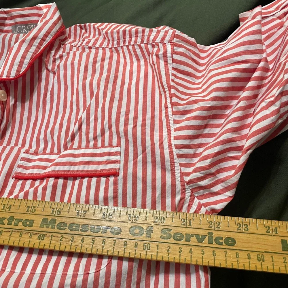 J.Crew Pajama Set Womens Medium Red White Striped Cotton Long Sleeve Sleepwear